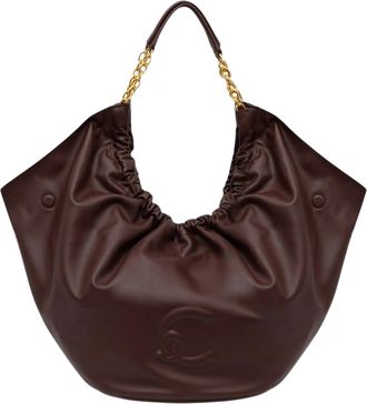 Coccinelle Spacious Ruched Leather Handbag With Gold Chain Accents