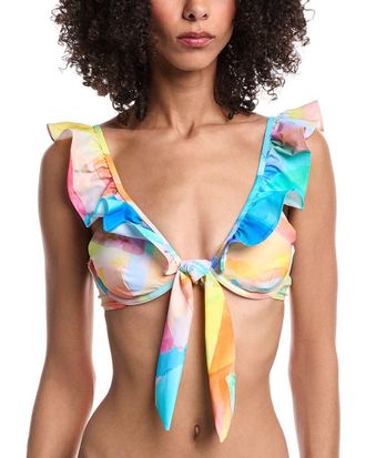 Milly Watercolor Paint Stroke Ruffle Bikini Top