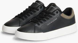 Tommy Hilfiger Mens Tommy Logo Mixed-Texture Court Sneaker - Black - US 11.5 / EU 45