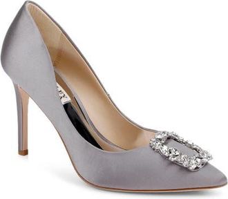Badgley Mischka Cher Crystal Embellished Pump in Grey Satin at Nordstrom, Size 9.5