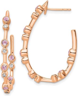 Diamond2Deal 14K Rose Gold 1/5 ct Lab Grown Diamond and Pink Sapphire Hoop Earrings VS/SI Clarity, D-E Color
