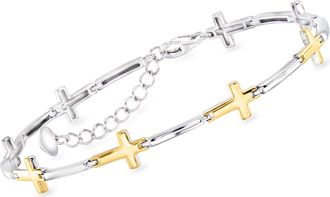Ross-Simons Sterling Silver and 18kt Gold Over Sterling Cross Bracelet