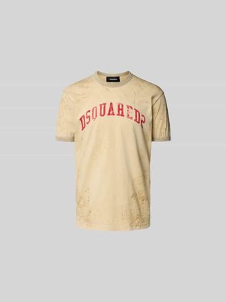 Dsquared2 T-Shirt mit gerippten Abschl&uuml;ssen in Beige, Gr&ouml;&szlig;e S