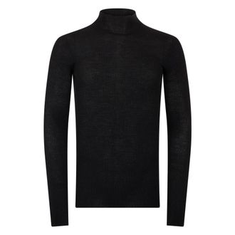 Rick Owens Turtlenecks, male, Black, Size: L Ribbed High-Neck Sweater