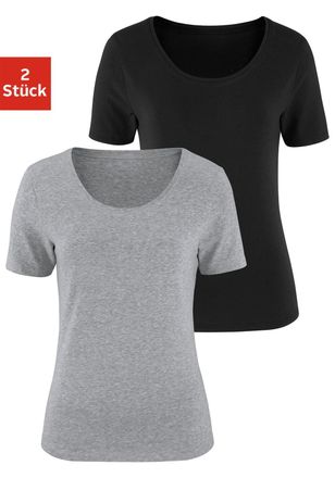 Vivance T-Shirt VIVANCE aus elastischer Baumwoll-Qualit&auml;t, Damen, Gr. 32/34, grau (grau, meliert, schwarz), Single Jersey, Obermaterial: 95% Baumwolle, 5% Ela