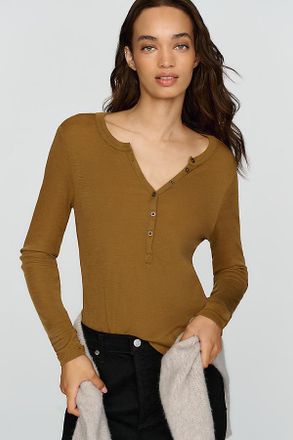 Pilcro Andie 100% Wool Tissue Weight Henley Top