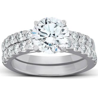 Pompeii3 2.27Ct Diamond Engagement Matching Wedding Ring Set 14k White Gold Lab Grown Size: 7