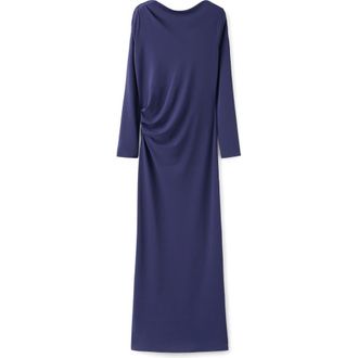 Mango x Kaia Gerber Long Sleeve Drape Asymmetric Gown in Blue at Nordstrom Rack, Size 4