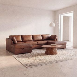 Maisons du monde Sof&aacute; cheslong de tela, 5+ plazas, con 2 arcones, marr&oacute;n
