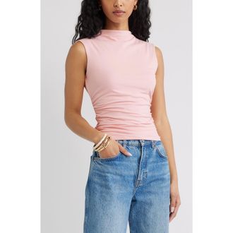 Open Edit Mock Neck Ruched Tank in Pink Coral at Nordstrom, Size Xx-Small