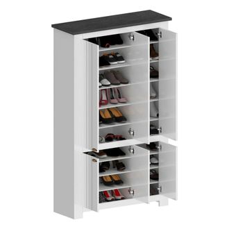 Dmora Zapatero Tazio, Zapatero Con 6 Puertas Que Ahorra Espacio, Armario De Entrada Multifuncional, 114x42h200 Cm, Blanco Y Antracita, Con Embalaje Reforzad