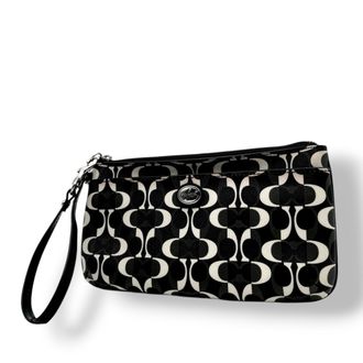 Coach Black Gray White Coated Canvas Leather Clutch Bag Pouch (Pre-Owned)