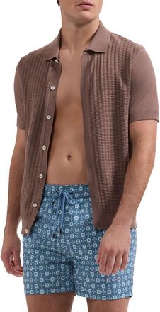 Bugatchi Cruz Print Swim Trunks in Peacock at Nordstrom, Size Xx-Large