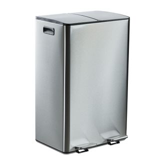 Relaxdays Relaxdays - Cubo Basura Doble, Papelera 2 Compartimentos 30 L C/u, Botes Interiores Extra&iacute;bles, Pedal, Cocina, Plateado