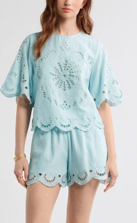 Treasure & Bond Eyelet Cotton Blend Top in Blue Glow at Nordstrom, Size Xx-Small