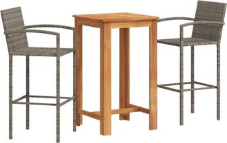 vidaXL Mesa Y Taburetes De Jard&iacute;n 3 Pzas Madera Acacia Rat&aacute;n Pe Gris Vidaxl
