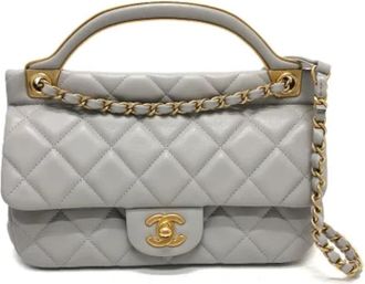 Chanel Pre-owned Leather chanel-bags - Dames - Vintage Handtas - Grijs - ONE Size - Vintage