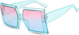 Generic Square Large Frame Mens Sunglasses Outdoor Womens Vacation Driving Sun Glasses(Blue)