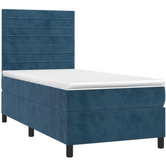 vidaXL Cama Box Spring Colch&oacute;n Y Led Terciopelo Azul Oscuro 80x200 Cm Vidaxl