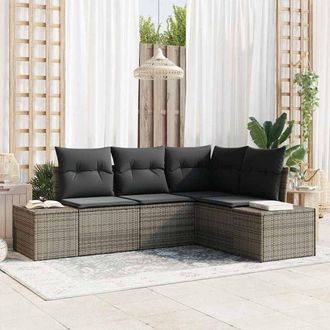 vidaXL Conjunto De Sof&aacute; De Jard&iacute;n 4 Pcs Gris Polirat&aacute;n Vidaxl