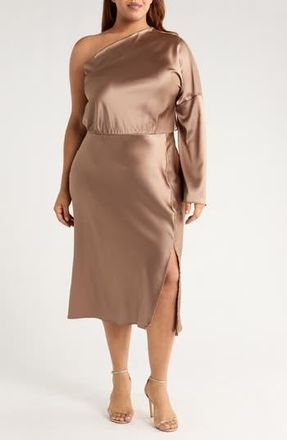 Renee C One-Shoulder Satin Midi Dress in Dune at Nordstrom Rack, Size 1X