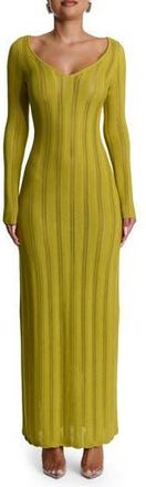 Naked Wardrobe Long Sleeve Knit Maxi Dress in Chartreuse at Nordstrom Rack, Size Small