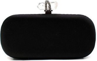 Marchesa Black Crystal Embellished Satin Box Clutch
