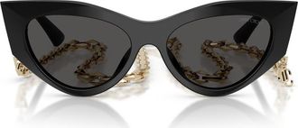 Jimmy Choo London 53mm Cat Eye Sunglasses with Embellished Chain in Black/Dark Grey at Nordstrom