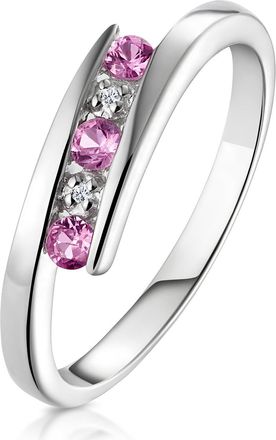 The Diamond Store 9K White Gold Diamond and Pink Sapphire Ring