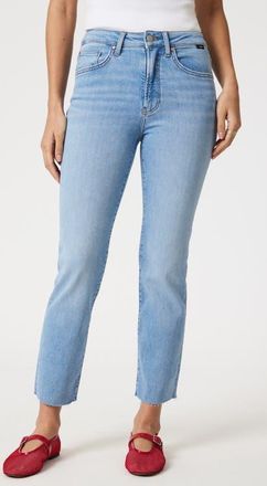 Mavi Viola Raw Hem High Waist Ankle Straight Leg Jeans in Light Brushed Flex Blue at Nordstrom, Size 27 X 29