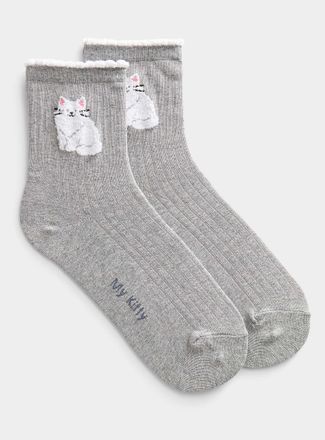 Simons Womens Scalloped-edge kitten ankle socks