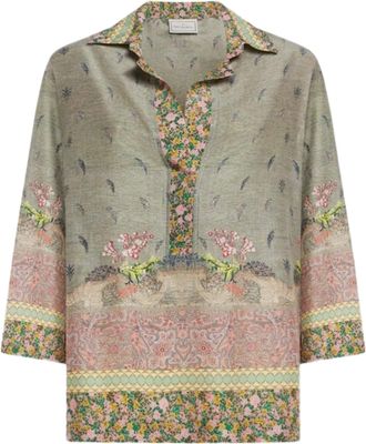 Pierre-Louis Mascia V-Neck Floral Print Relaxed Fit Shirt With Vintage Accents