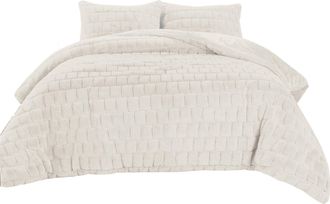 Elegant Comfort Ultra Soft Fluffy 3-Piece Faux Rabbit Fur Comforter Set All Season Warm Down Alternative