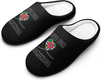 Generic Love to Dominica Dominician Flag Mens Slippers Slip On Comfortable Fleece Cotton House Shoes Winter