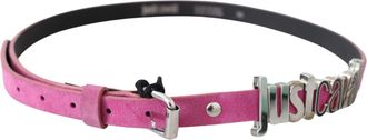 Just Cavalli Womens Pink Silver Chrome Metal Buckle Waist Belt Leather