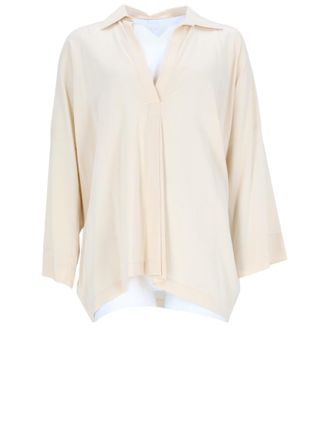 Vince Loose-Fitting Light Beige Silk Blouse With Asymmetrical Hem
