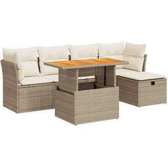 vidaXL Set Sof&aacute;s Jard&iacute;n Y Cojines 6 Pzas Rat&aacute;n Sint&eacute;tico Acacia Beige Vidaxl