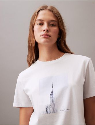 Calvin Klein Womens Empire State Graphic Classic Crewneck T-Shirt - White - XS