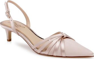 Badgley Mischka Patricia Slingback Pointed Toe Kitten Heel Pump in Dark Beige Satin at Nordstrom, Size 6.5