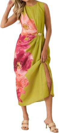 Entro Floral Print Maxi Dress In Chartreuse