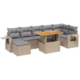 vidaXL Vidaxl - Juego De Sof&aacute;s De Jard&iacute;n Con Cojines Beige 8 Pzas Rat&aacute;n Pe