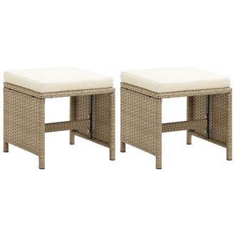 vidaXL Taburetes De Jard&iacute;n 2 Uds Con Cojines Rat&aacute;n Sint&eacute;tico Beige Vidaxl