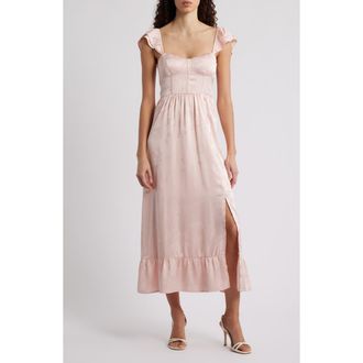 ZOE AND CLAIRE Flutter Sleeve Embossed Satin Sundress in Light Pink at Nordstrom, Size X-Large