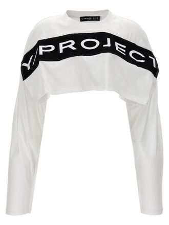 Y / Project Logo Crop T Shirt Bianco/Nero-Donna