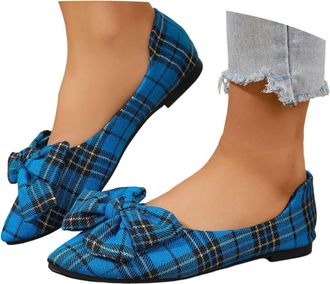 Generic Womens Slip On Flat Shoes with Bow Closed Ballet Flats Lace Toe Non-Slip Casual Shoes Hollow Out Slippers Loafers Moccasins Slip-On Shoes, blue, 8.5 U