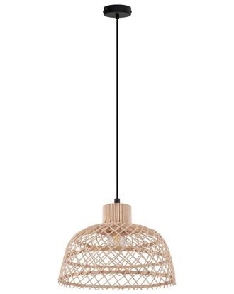 Eglo Eglo Ausnby 1 Light Pendant With Black Finish & Natural Wood Shade