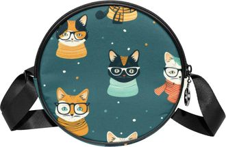 Generic Circle Crossbody Bag for Women, Cat Small Sling Bag Daypack with Zipper Adjustable Shoulder Straps Casual Ladies Girls Round Purse