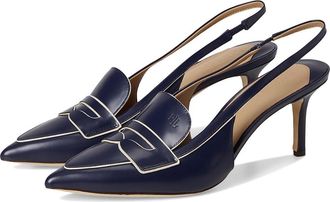 Lauren Ralph Lauren Khloe Two-Tone Slingback Loafer Pumps High Womens Heels Refined Navy/Soft White : 6.5 B - Medium, Leather
