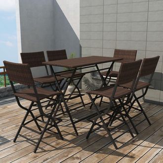 vidaXL Vidaxl - Set Comedor De Jard&iacute;n Plegable 7 Pzas Poli Rat&aacute;n Y Acero Marr&oacute;n