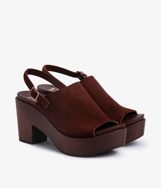 Pedro Garcia Sling balck sandal in dark wood with studs in burgundy suede | Daura | Spring Summer 26 | PEDRO GARCIA